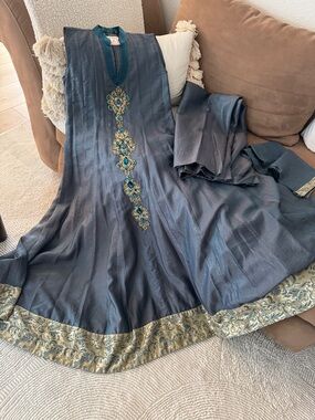 JV Boutique Blue-teal Embellished Anarkali Dress